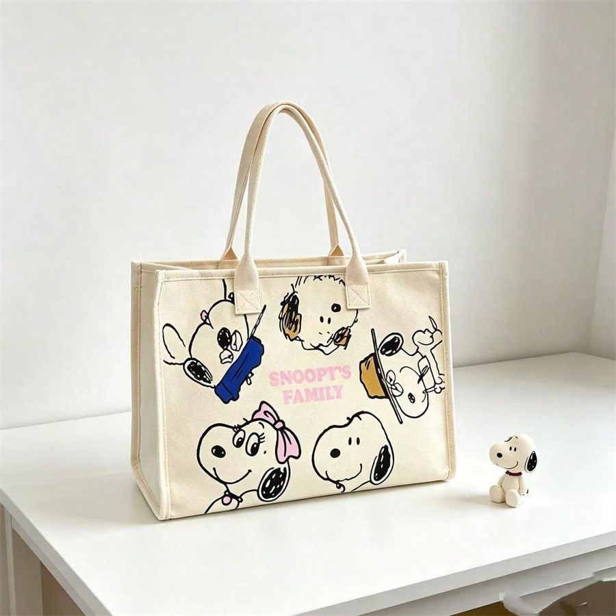 Snoopy Casual Large Capacity Canvas Shoulder Tote Bag, Suitable For Students And Commuting
