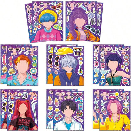 🎭 K-Pop Demon Slayer Changeable Stickers – DIY Face-Swap Vinyl Sticker Sets (8 pcs)