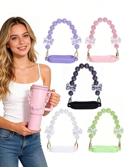 🎀 Beaded Water Bottle Charm Strap – Bow Lanyard Accessory for 20–40oz Tumblers Multicolor