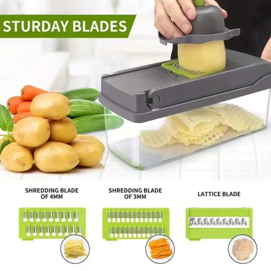 🔪 16-in-1 Vegetable Chopper – Multi-Functional Food Slicer & Dicer with 8 Blades