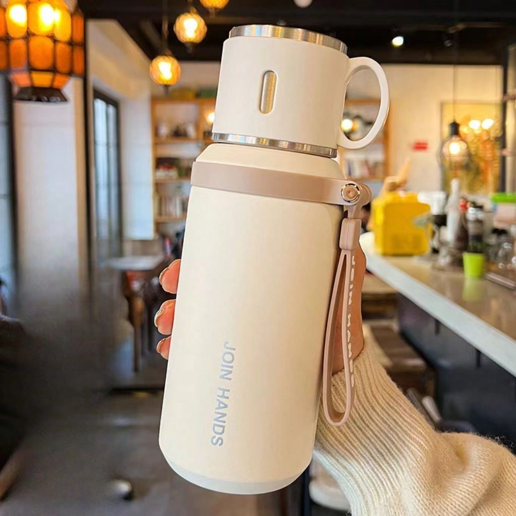 Stainless Steel Vacuum Flask – Double-Wall Insulated Water Bottle with Cup Lid