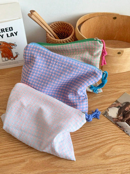 👜 Minimalist Plaid Makeup & Toiletry Organizer Bag – Travel Cosmetic Storage Pouch for Women(Four-piece Set)