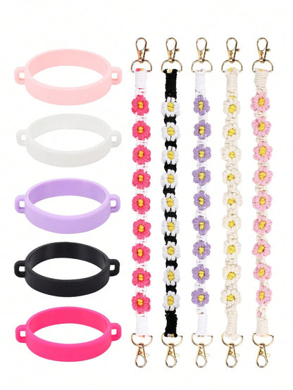 🎀 Beaded Water Bottle Charm Strap – Bow Lanyard Accessory for 20–40oz Tumblers (Flower Handle)
