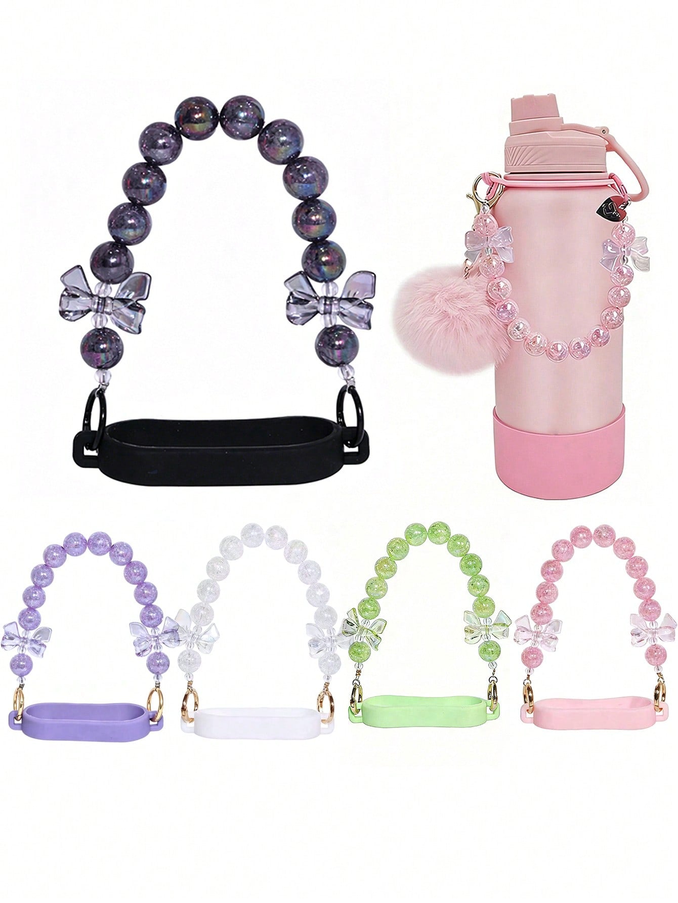 🎀 Beaded Water Bottle Charm Strap – Bow Lanyard Accessory for 20–40oz Tumblers Multicolor