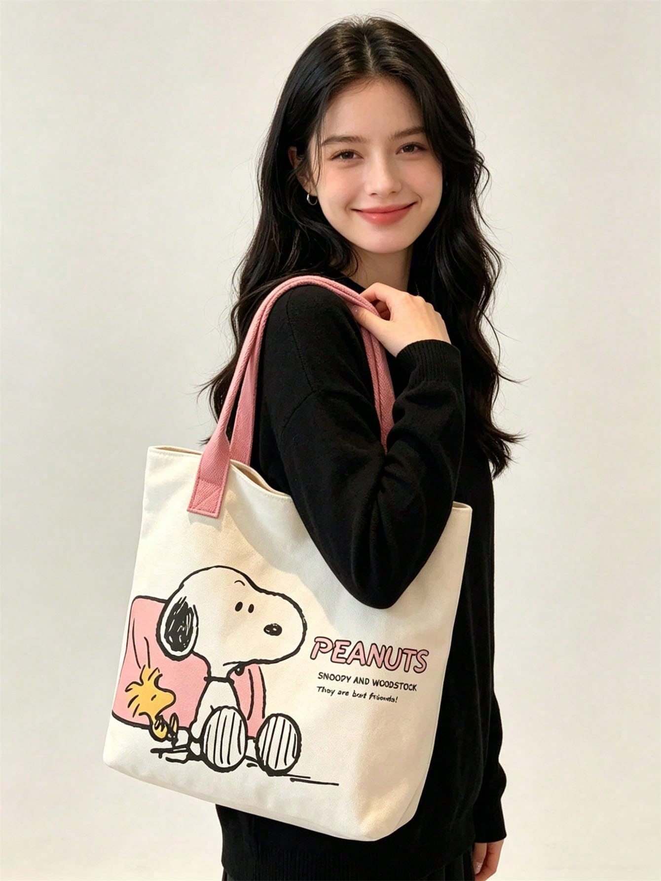 Snoopy Yellow Canvas Tote Bag – Large Capacity Shoulder Bag for Travel, Shopping & Everyday Use