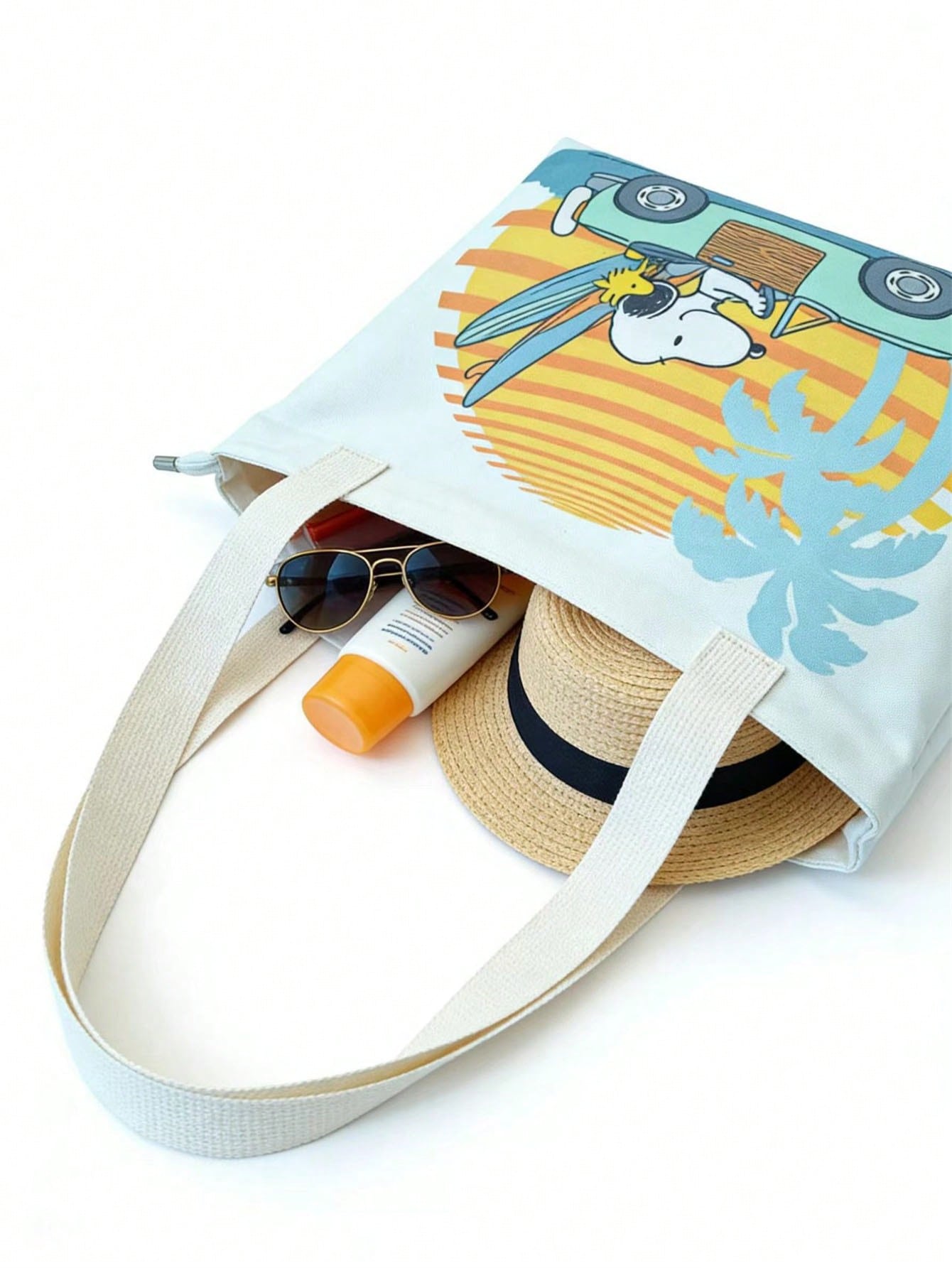 Snoopy Canvas Tote Bag, Women Large Capacity Shoulder Bag, Student Commuter Cartoon Print Handbag