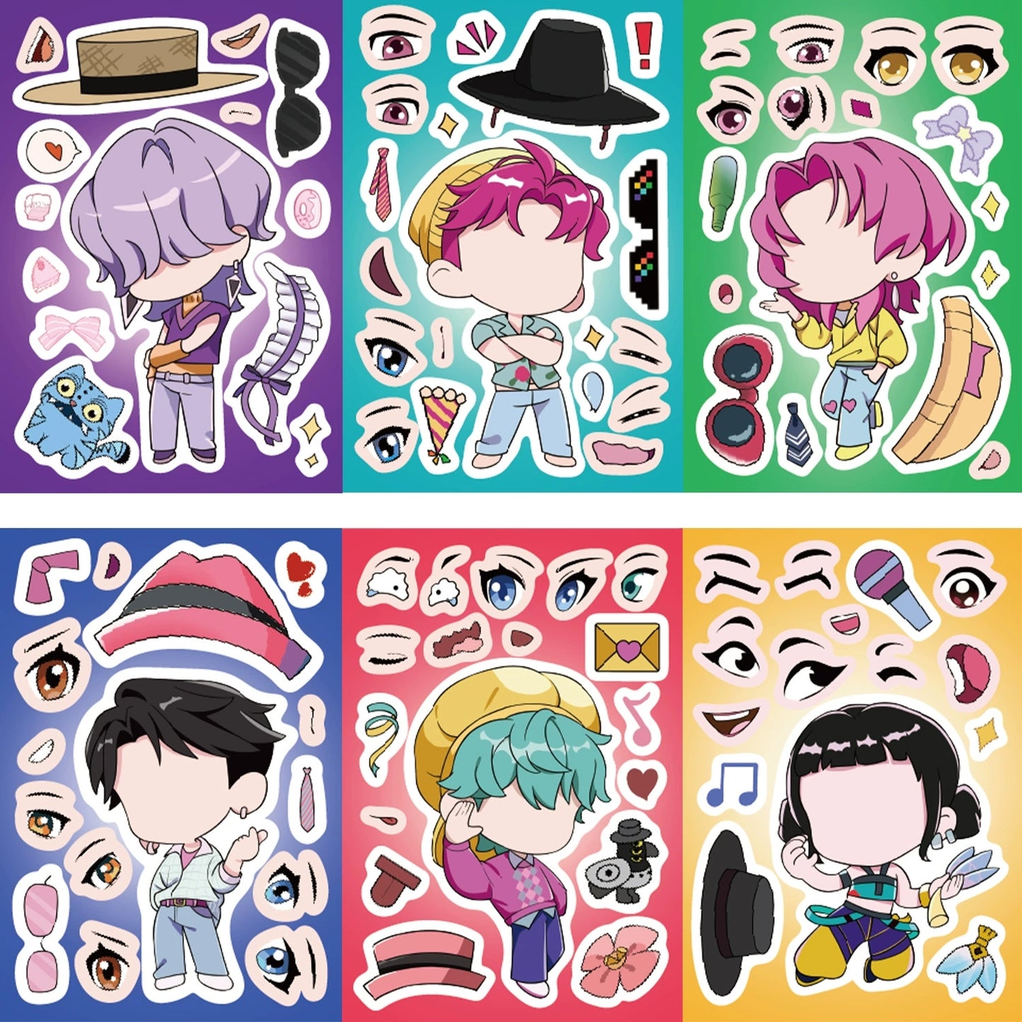 🎭 16PCS Make-a-Face Puzzle Stickers – Waterproof DIY K-POP Craft Sticker Set