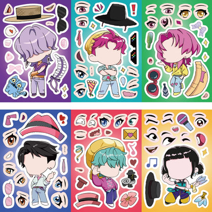 🎭 16PCS Make-a-Face Puzzle Stickers – Waterproof DIY K-POP Craft Sticker Set