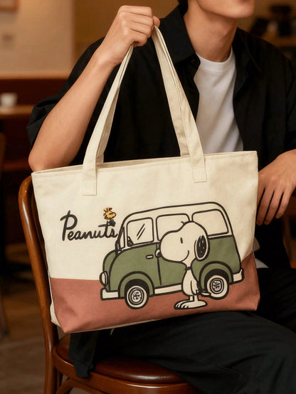 SNOOPY Large Capacity Canvas Tote Bag – Cute Peanuts Shoulder Bag for Work, Shopping & Everyday Use