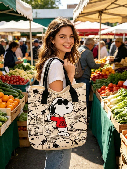 Large Capacity Snoopy Color Block Canvas Shoulder Tote Bag