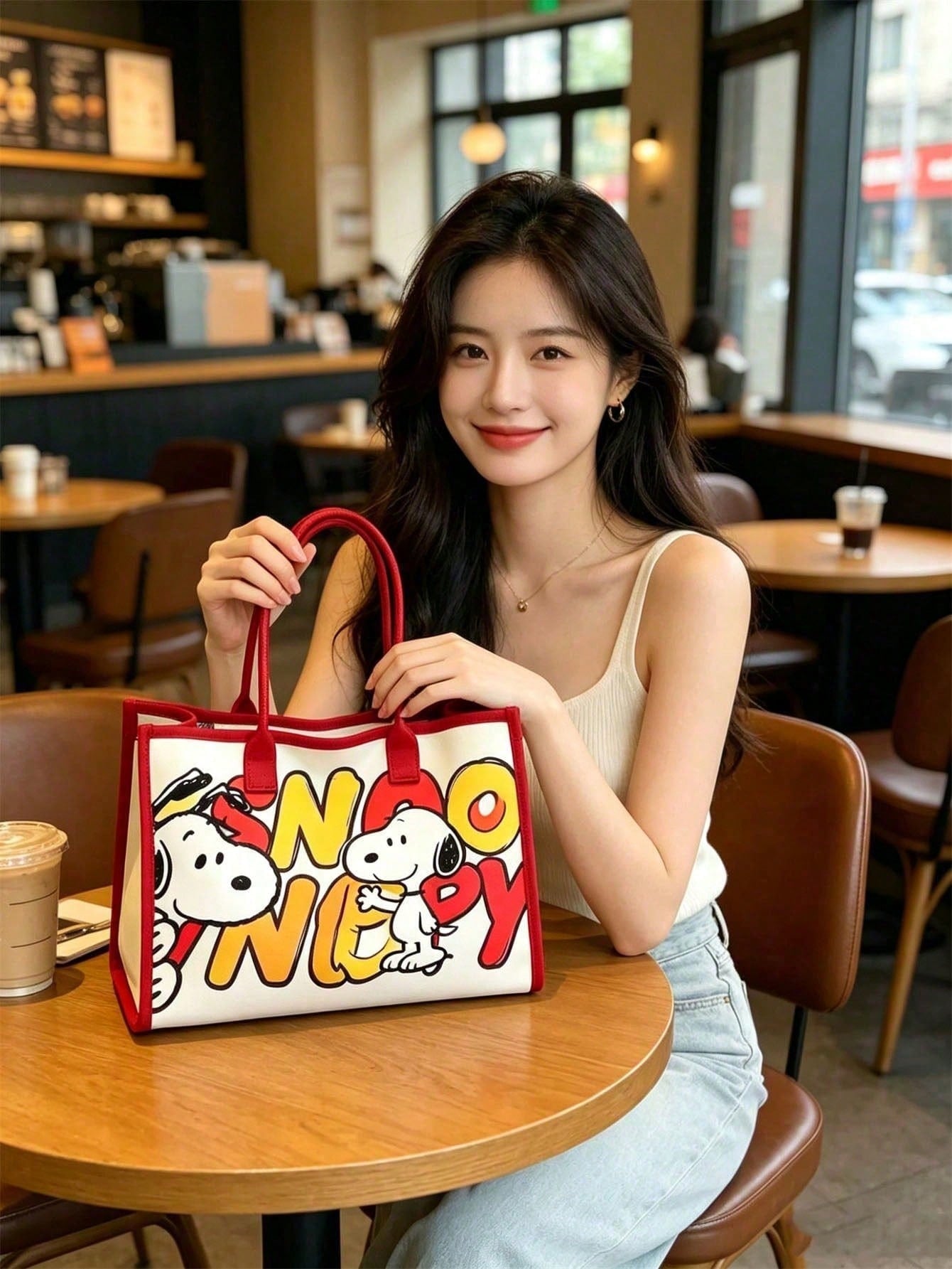 Peanuts Snoopy Canvas Crossbody Tote Bag – Adjustable Shoulder Handbag for Everyday Use