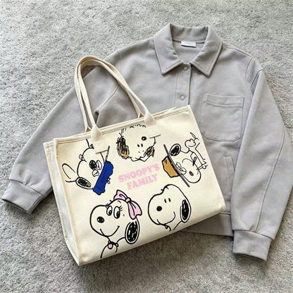 Snoopy Casual Large Capacity Canvas Shoulder Tote Bag, Suitable For Students And Commuting