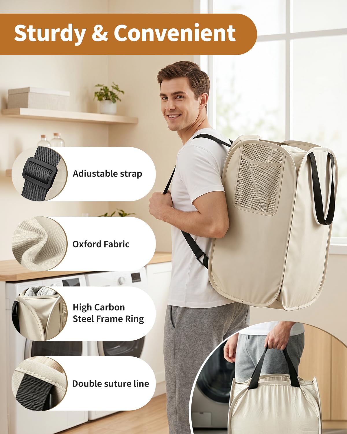 🎒 House Again 76L Laundry Backpack – Heavy-Duty Foldable Laundry Bag with Adjustable Shoulder Straps
