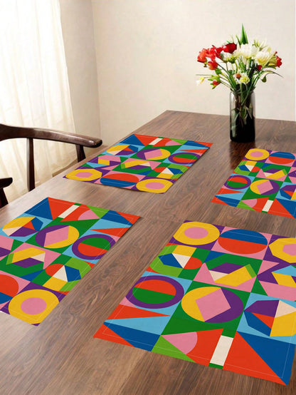 🌈 4-Pack Modern Geometric Abstract Placemats – Heat-Resistant Washable Table Mats