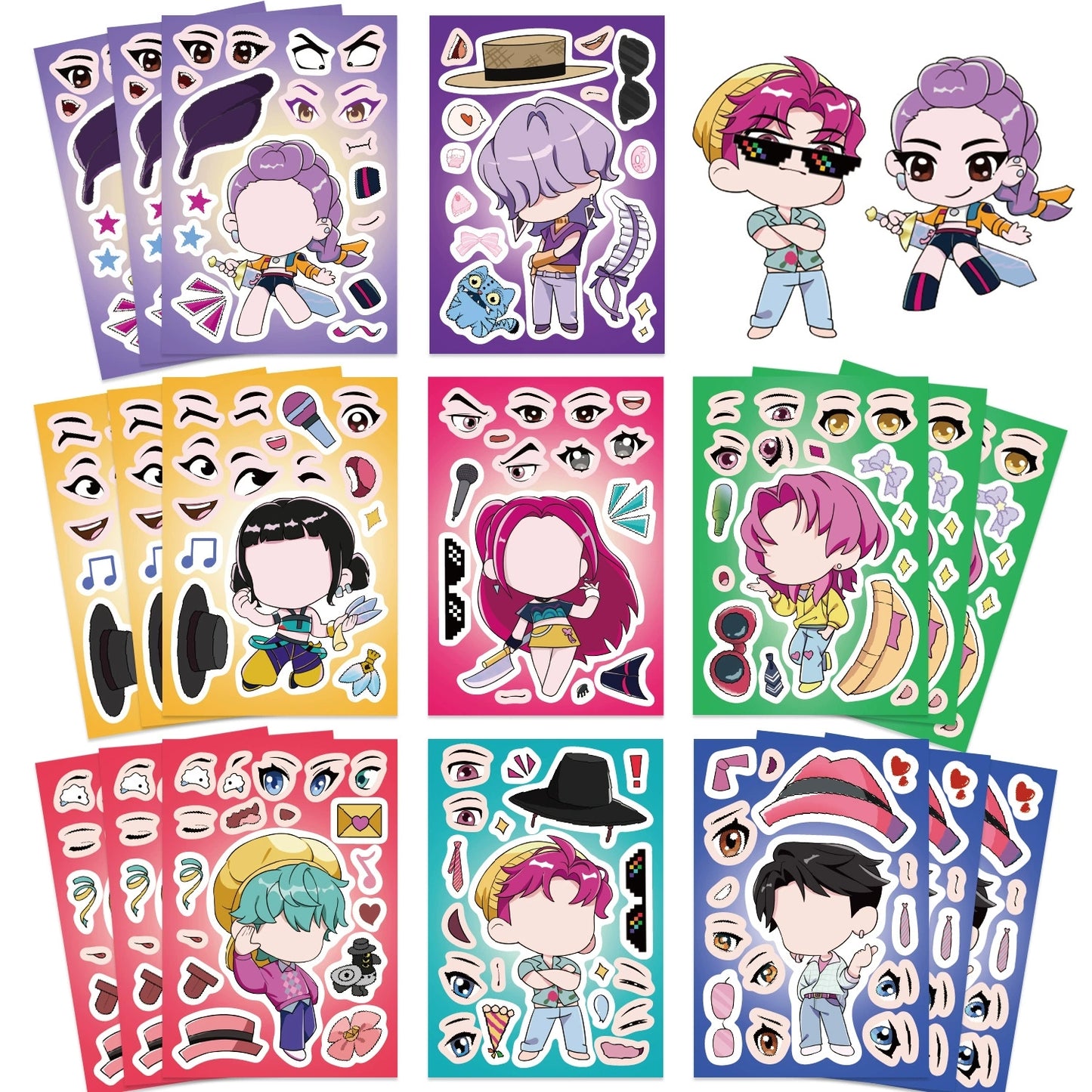 🎭 16PCS Make-a-Face Puzzle Stickers – Waterproof DIY K-POP Craft Sticker Set