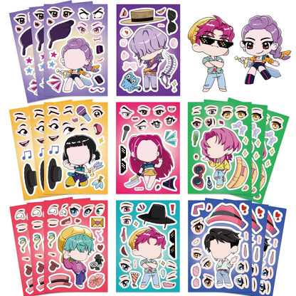 🎭 16PCS Make-a-Face Puzzle Stickers – Waterproof DIY K-POP Craft Sticker Set
