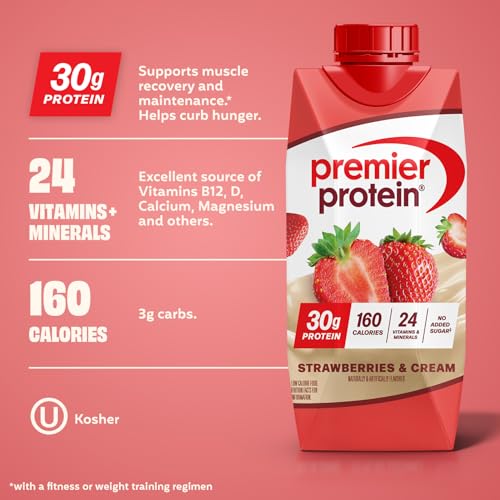 Premier 30g Protein PLUS Energy and Immune Support Shakes, Strawberries & Cream, 11 fl oz, 18-pack