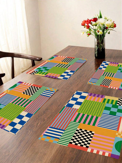 🌈 4-Pack Colorful Retro Plaid Placemats – Heat-Resistant Dining Table Mats for Kitchen & Coffee Bar