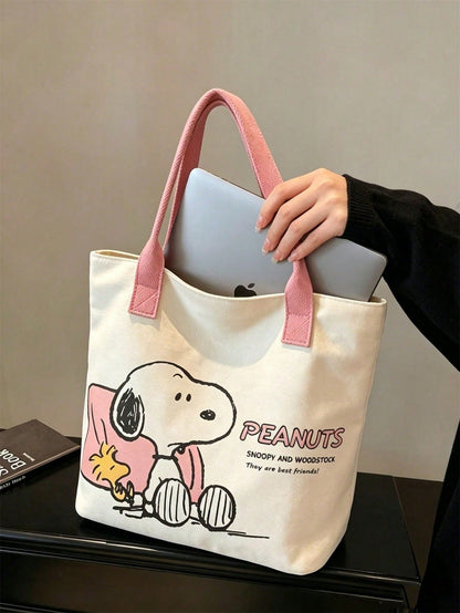 Snoopy Yellow Canvas Tote Bag – Large Capacity Shoulder Bag for Travel, Shopping & Everyday Use