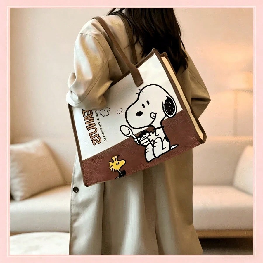 Snoopy Canvas Tote Bag – Large Capacity Shoulder Bag for School, Work & Everyday Use
