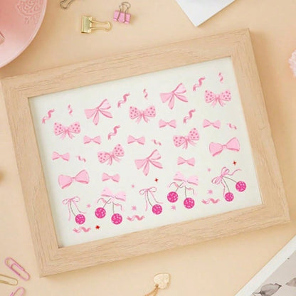 🎀 CZ Coquette Bows UV DTF Stickers – Cherry Pink Cup Wraps for 16oz Tumblers (8 Sheets)