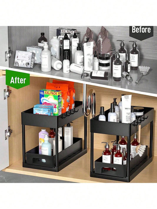 2-Tier Under-Sink Pull-Out Storage Organizer Rack – Cabinet & Under-Sink Shelf