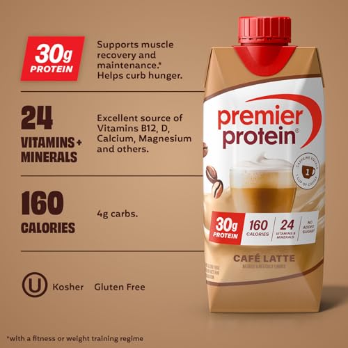 Premier 30g Protein PLUS Energy and Immune Support Shakes, Cafe Latte, 11 fl oz, 18-pack