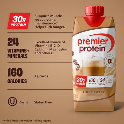 Premier 30g Protein PLUS Energy and Immune Support Shakes, Cafe Latte, 11 fl oz, 18-pack