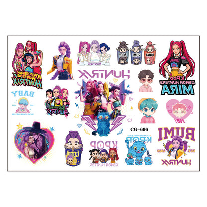 🎀 20PCS Cute Anime Temporary Tattoo Stickers – Waterproof Rumi Cartoon Body Art Set