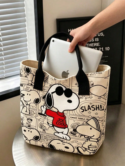 Large Capacity Snoopy Color Block Canvas Shoulder Tote Bag