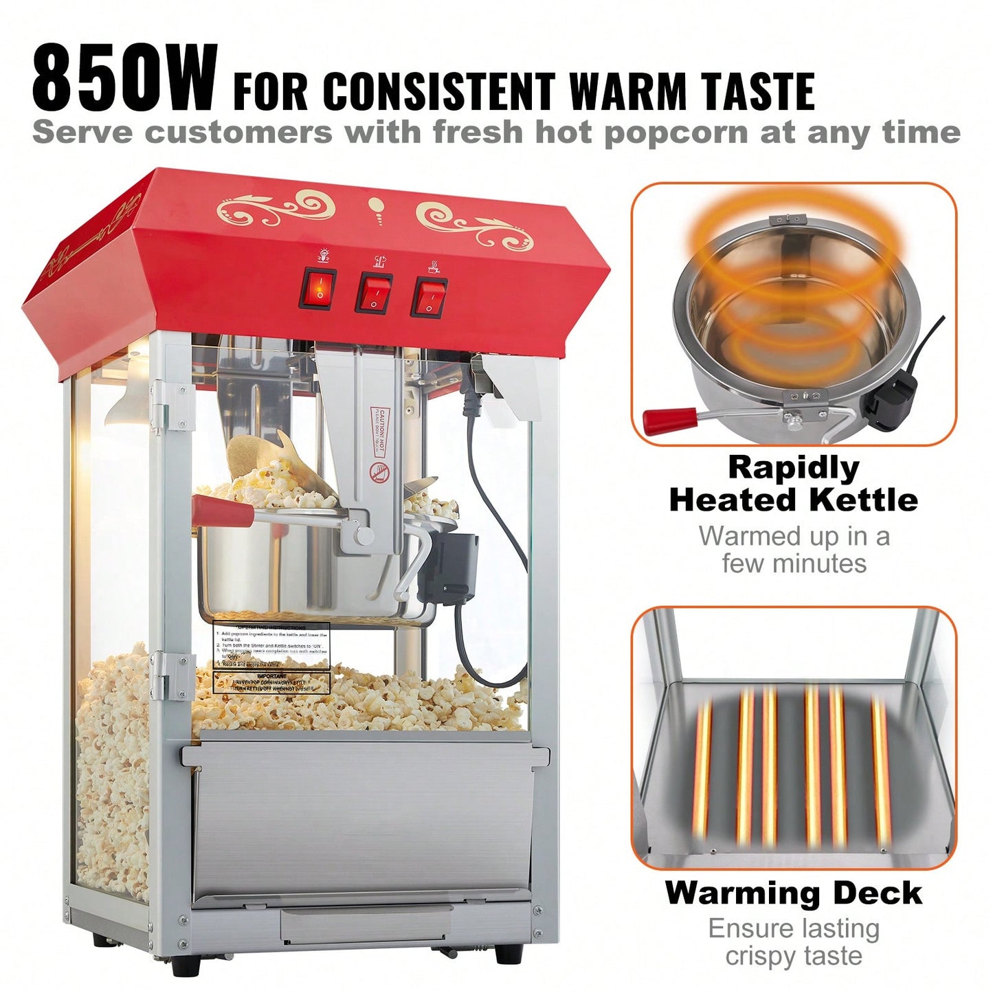 🍿 Commercial Popcorn Machine – 8oz Kettle Theater Style Popcorn Maker (48 Cups Per Batch)