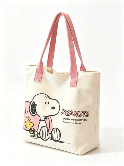 Snoopy Yellow Canvas Tote Bag – Large Capacity Shoulder Bag for Travel, Shopping & Everyday Use