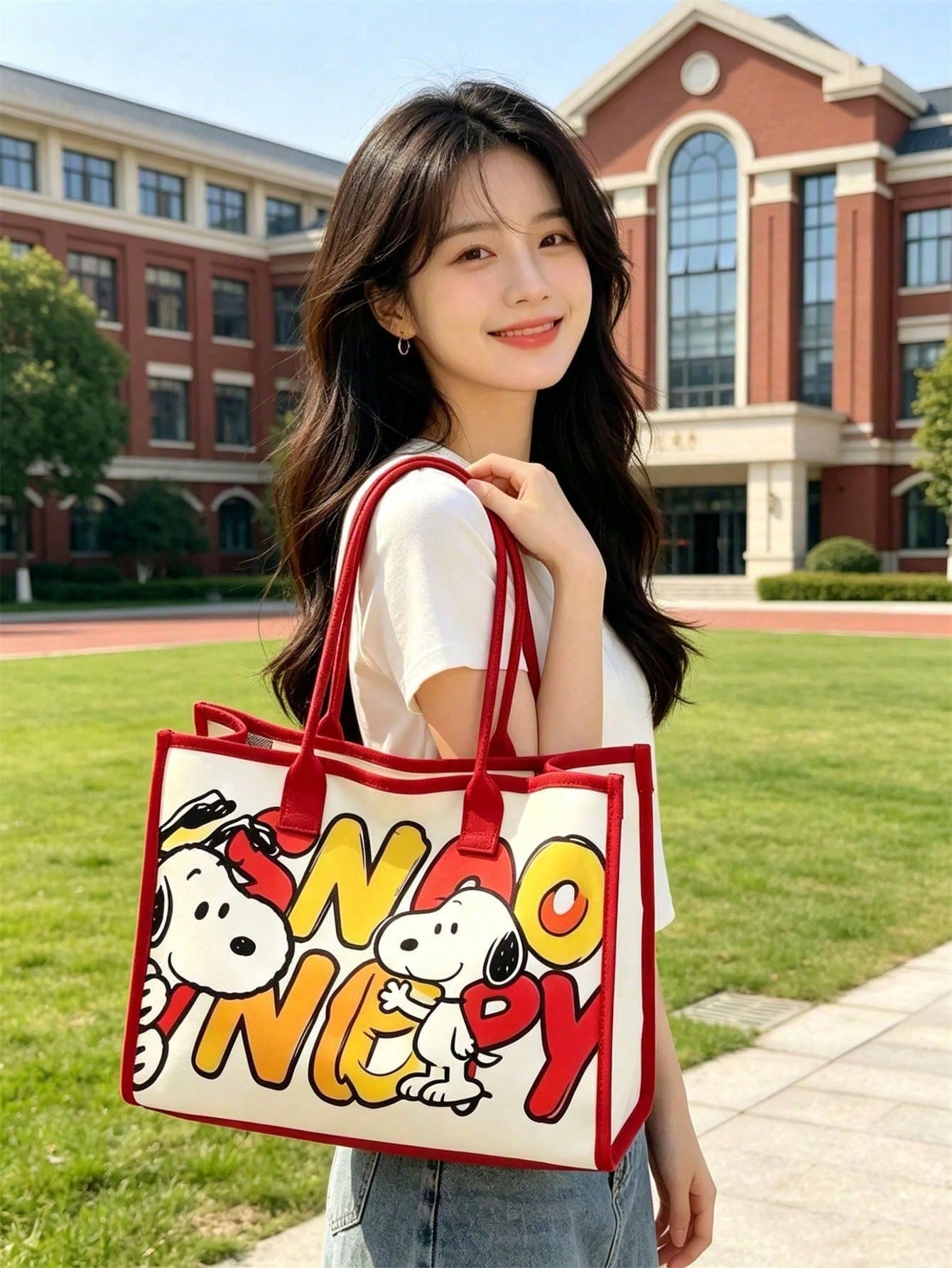 Peanuts Snoopy Canvas Crossbody Tote Bag – Adjustable Shoulder Handbag for Everyday Use