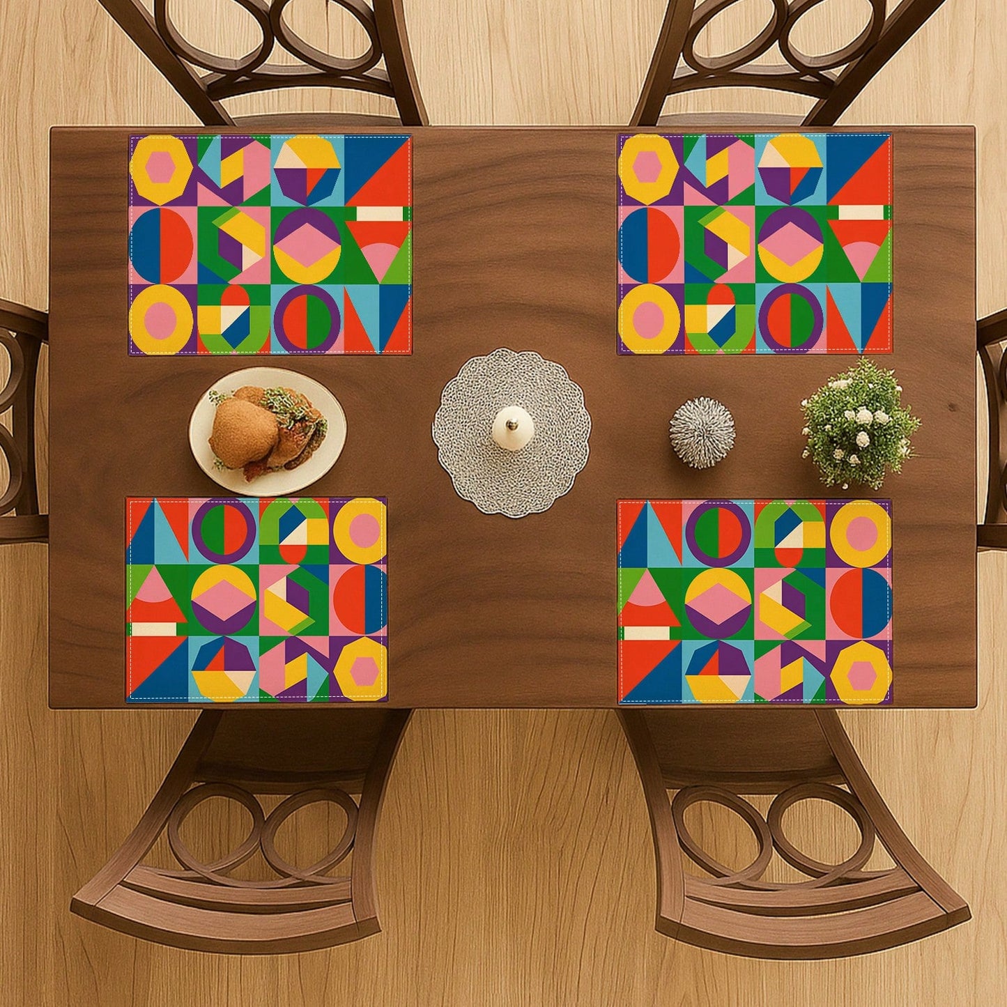 🌈 4-Pack Modern Geometric Abstract Placemats – Heat-Resistant Washable Table Mats