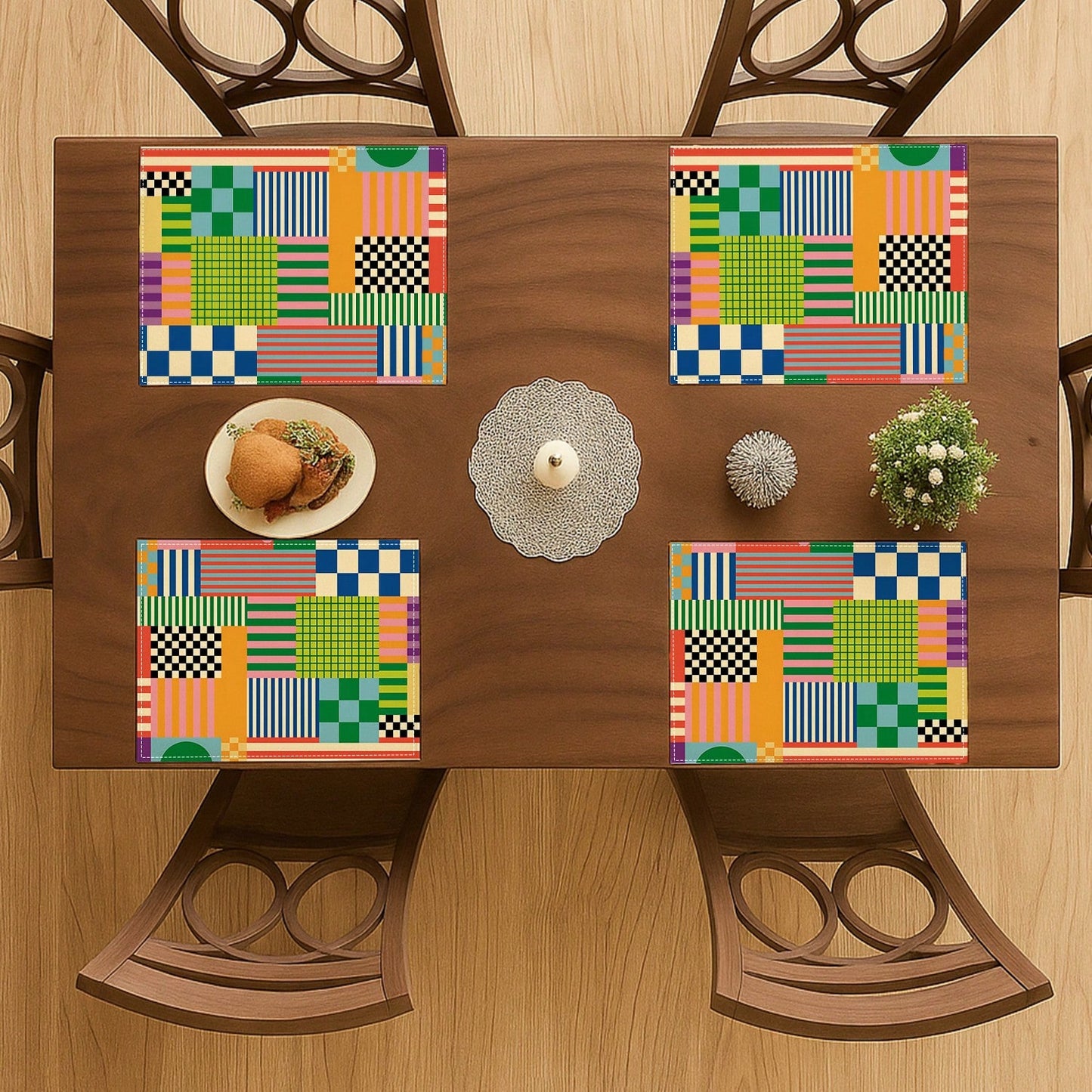 🌈 4-Pack Colorful Retro Plaid Placemats – Heat-Resistant Dining Table Mats for Kitchen & Coffee Bar