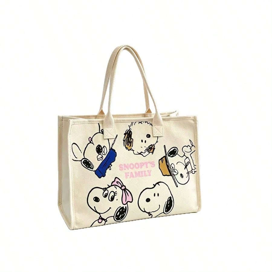 Snoopy Casual Large Capacity Canvas Shoulder Tote Bag, Suitable For Students And Commuting