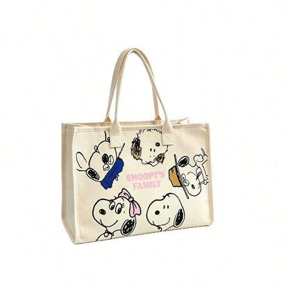 Snoopy Casual Large Capacity Canvas Shoulder Tote Bag, Suitable For Students And Commuting