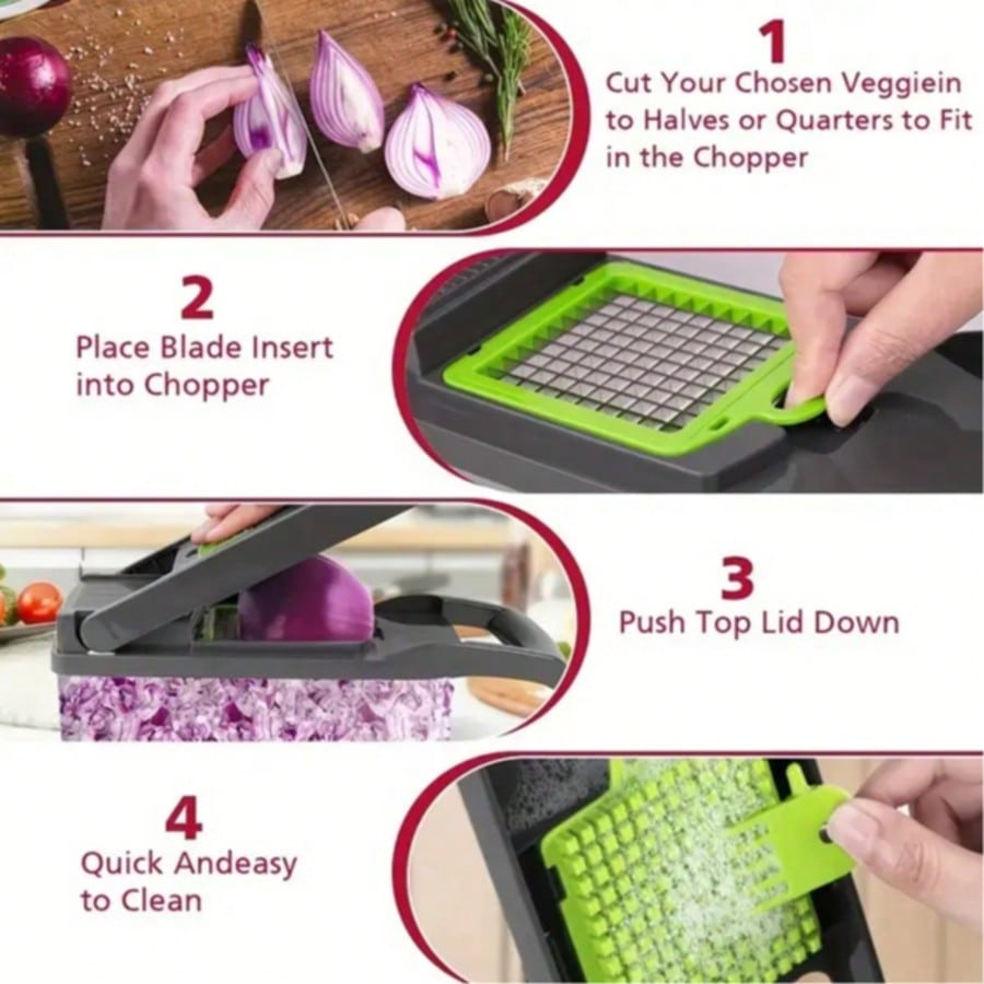 🔪 16-in-1 Vegetable Chopper – Multi-Functional Food Slicer & Dicer with 8 Blades