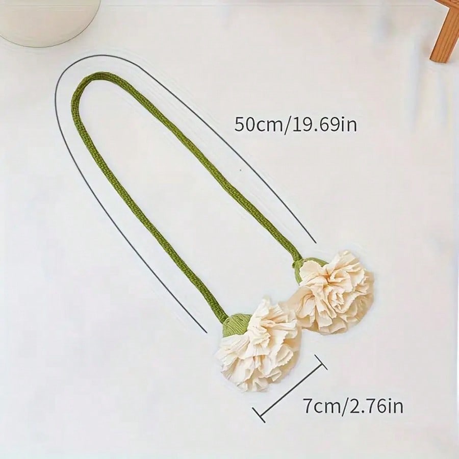 🌸 2-Piece Floral Curtain Tiebacks – Elegant Decorative Curtain Holdback Ropes with Green Cords