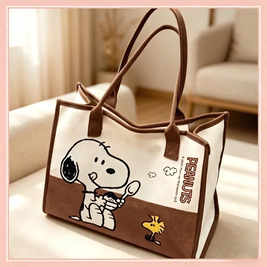 Snoopy Canvas Tote Bag – Large Capacity Shoulder Bag for School, Work & Everyday Use