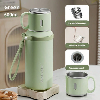 Stainless Steel Vacuum Flask – Double-Wall Insulated Water Bottle with Cup Lid