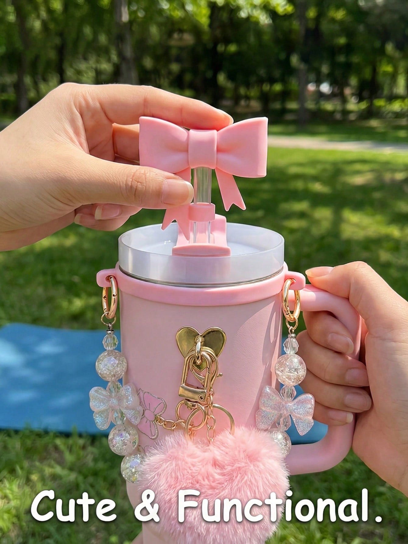 🎀 Beaded Water Bottle Charm Strap – Bow Lanyard Accessory for 20–40oz Tumblers Multicolor