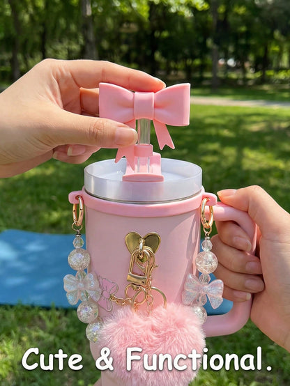 🎀 Beaded Water Bottle Charm Strap – Bow Lanyard Accessory for 20–40oz Tumblers Multicolor