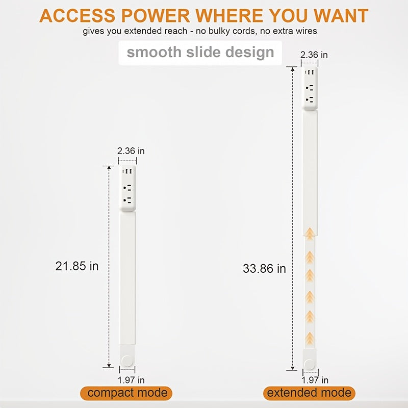 🔌 Retractable Socket Extender – USB-A, USB-C & Dual AC Power Outlet with 180° Rotation