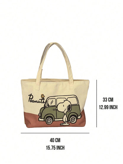 SNOOPY Large Capacity Canvas Tote Bag – Cute Peanuts Shoulder Bag for Work, Shopping & Everyday Use