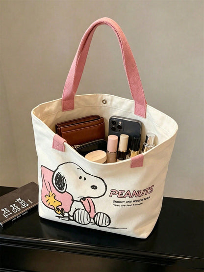 Snoopy Yellow Canvas Tote Bag – Large Capacity Shoulder Bag for Travel, Shopping & Everyday Use