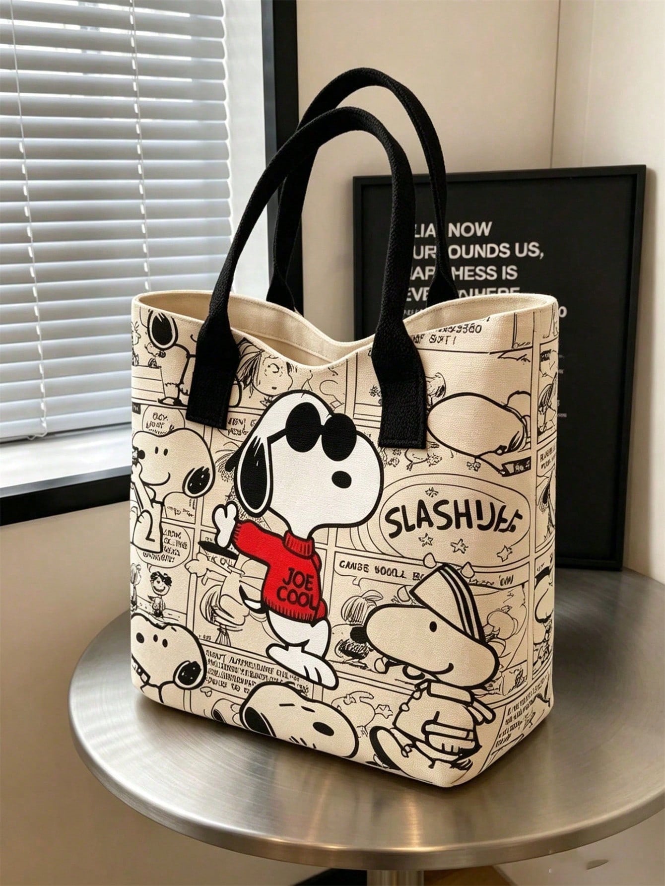 Large Capacity Snoopy Color Block Canvas Shoulder Tote Bag