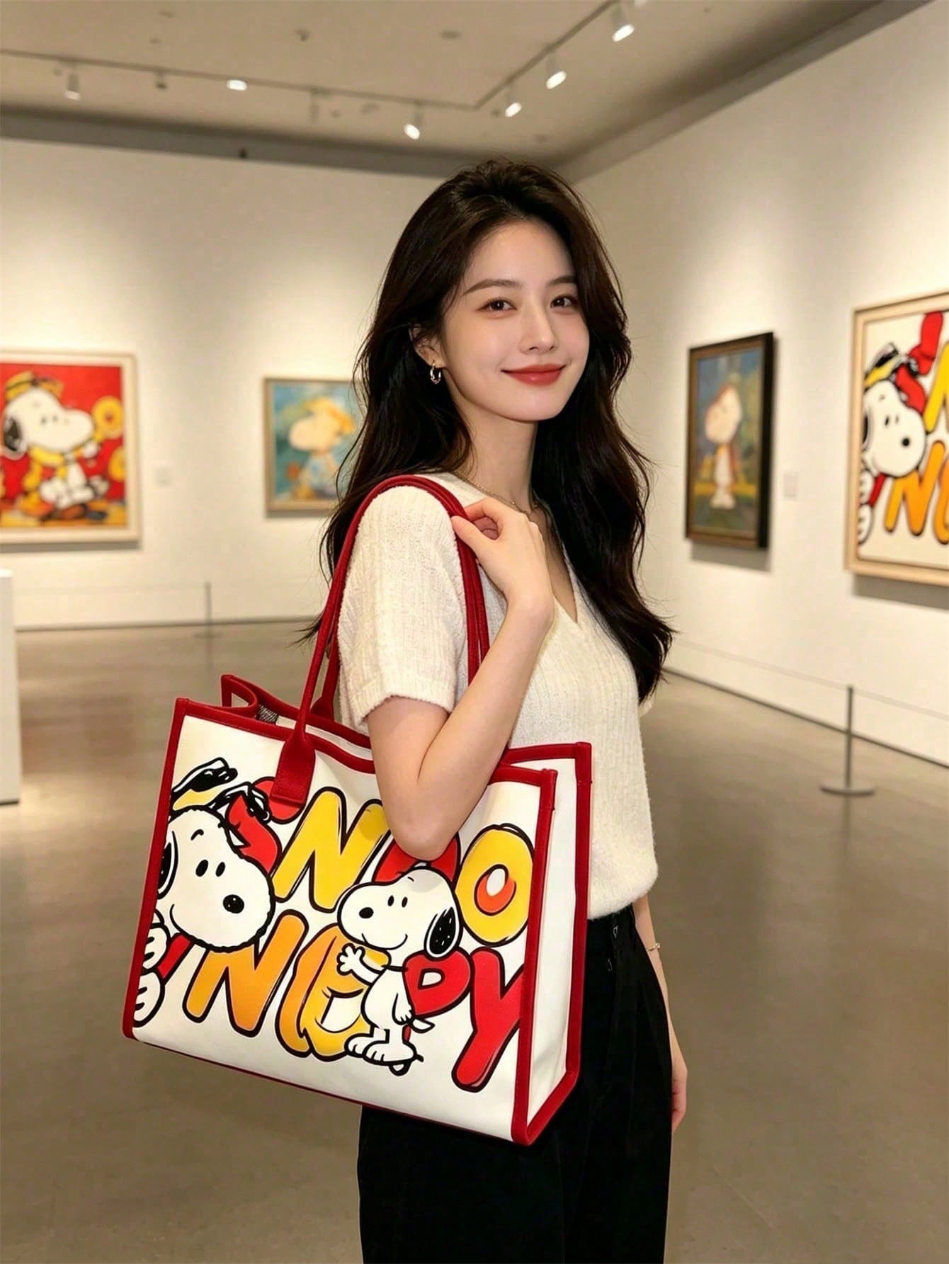 Peanuts Snoopy Canvas Crossbody Tote Bag – Adjustable Shoulder Handbag for Everyday Use