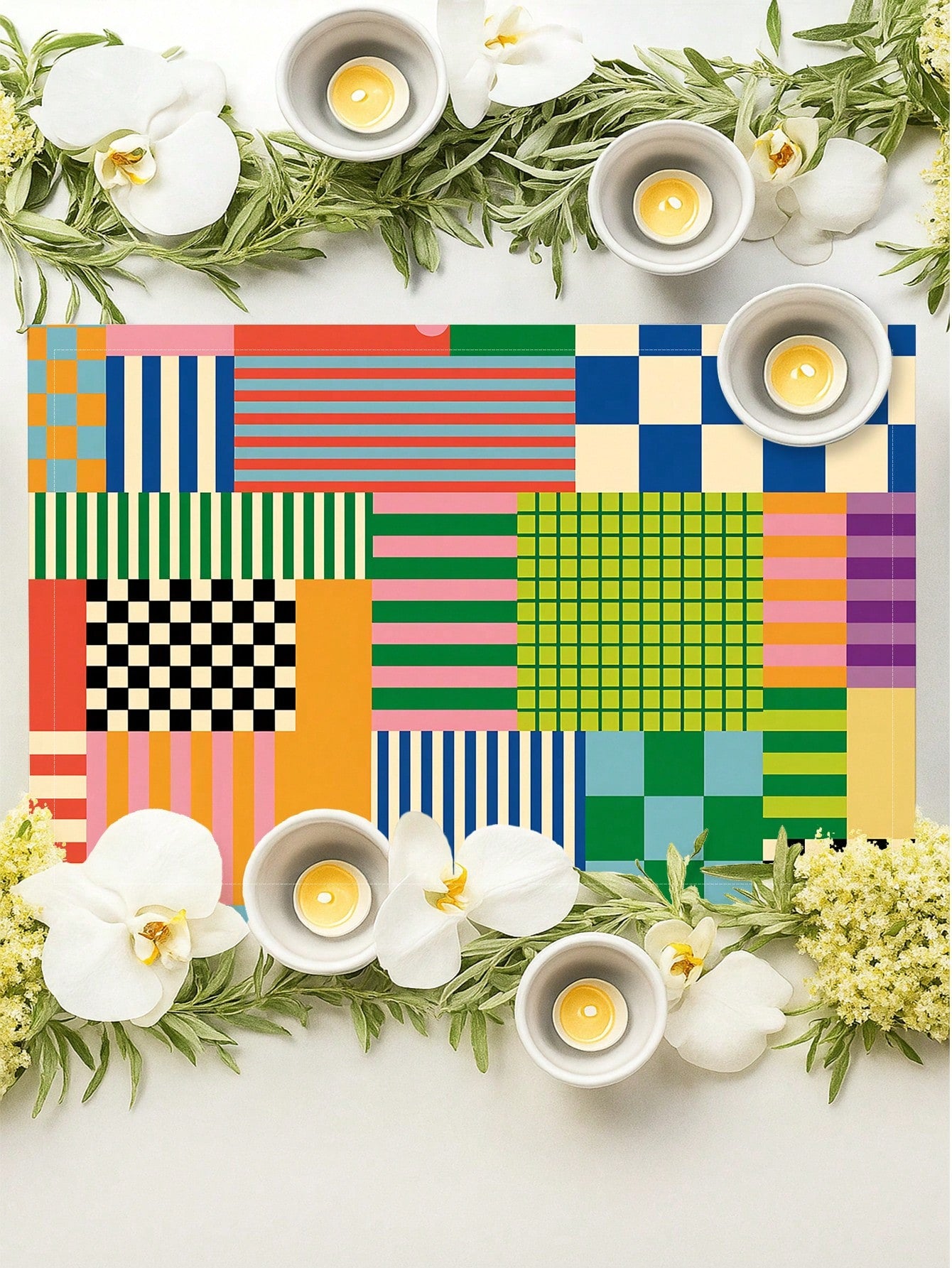 🌈 4-Pack Colorful Retro Plaid Placemats – Heat-Resistant Dining Table Mats for Kitchen & Coffee Bar