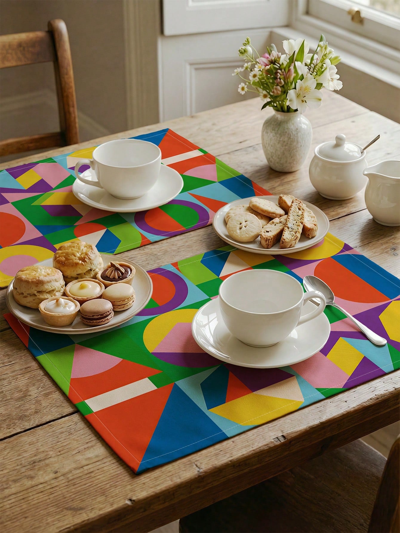 🌈 4-Pack Modern Geometric Abstract Placemats – Heat-Resistant Washable Table Mats